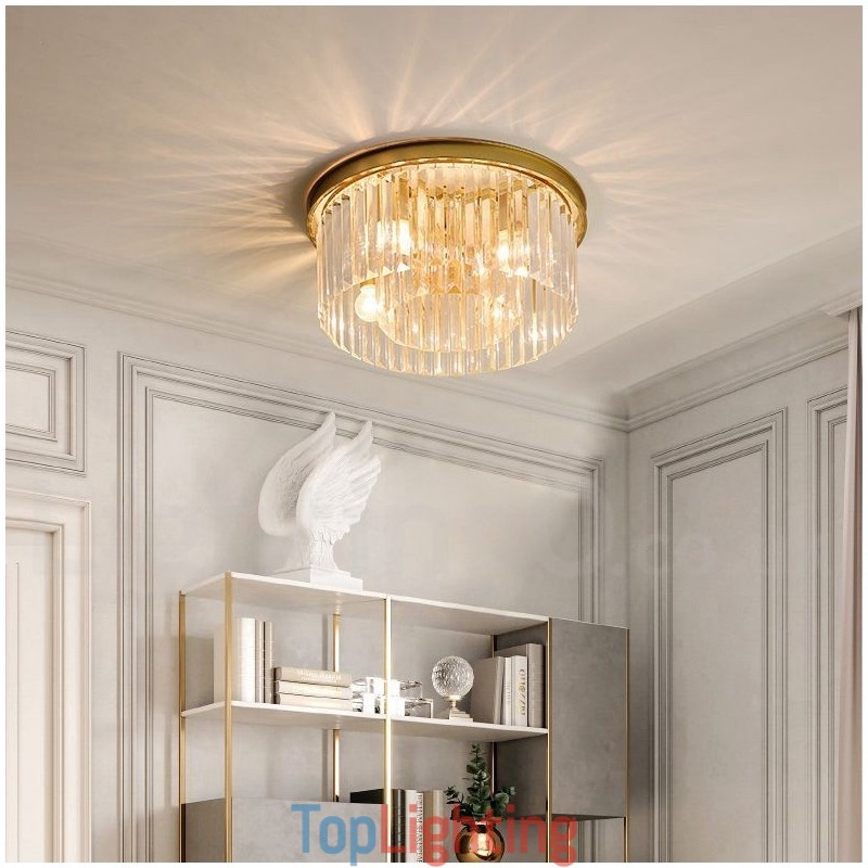 Postmodern Luxury Round K9 Crystal Flush Mount Ceiling Light Exhibition Hall
