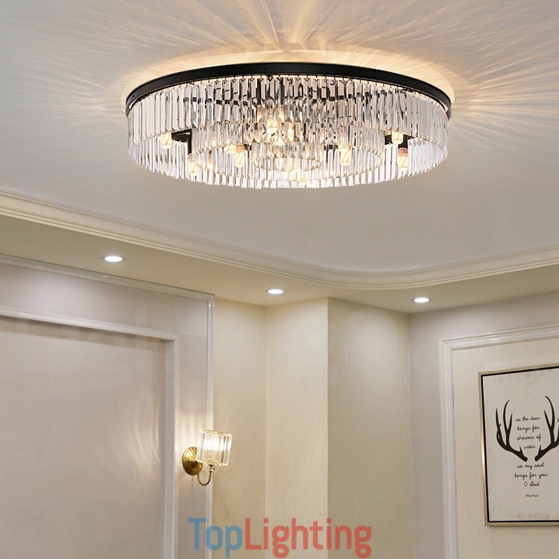Postmodern Luxury Round K9 Crystal Flush Mount Ceiling Light Exhibition Hall