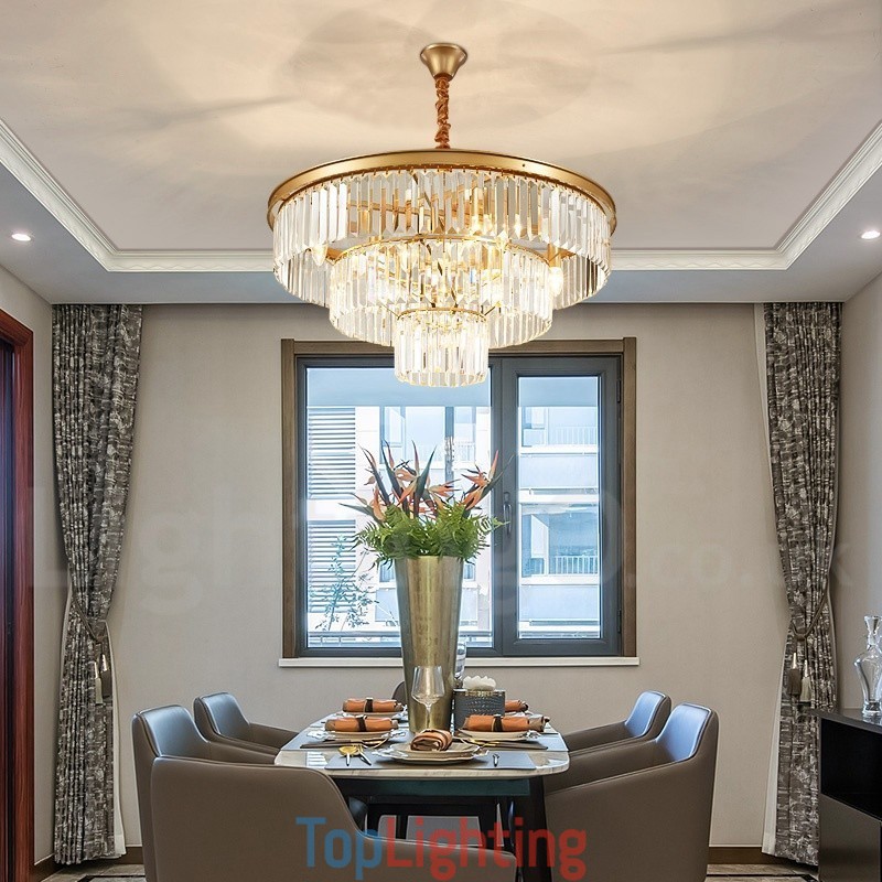Postmodern Luxury Round K9 Crystal Pendant Chandelier Lights Exhibition Hall