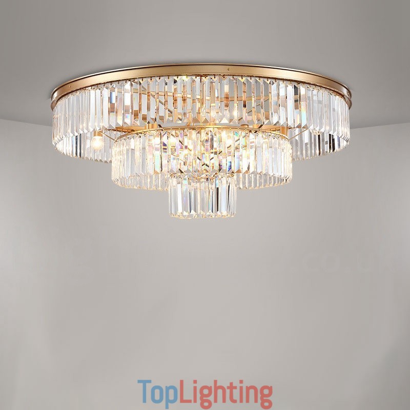 Postmodern Luxury Round K9 Crystal Flush Mount Ceiling Light Exhibition Hall