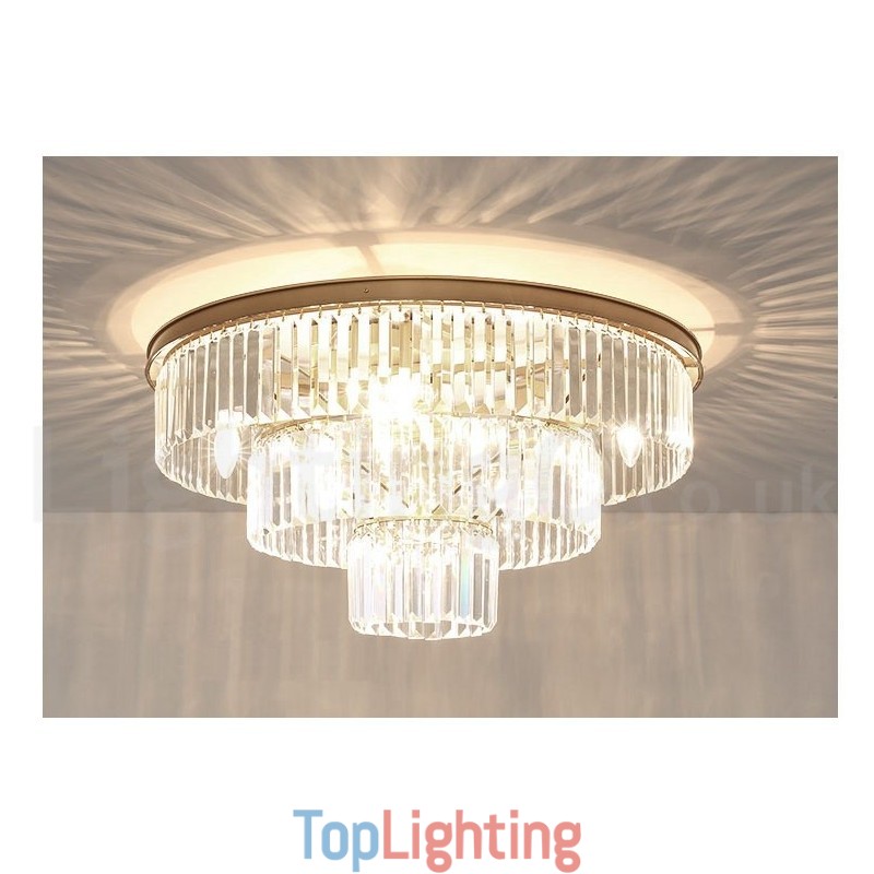 Postmodern Luxury Round K9 Crystal Flush Mount Ceiling Light Exhibition Hall