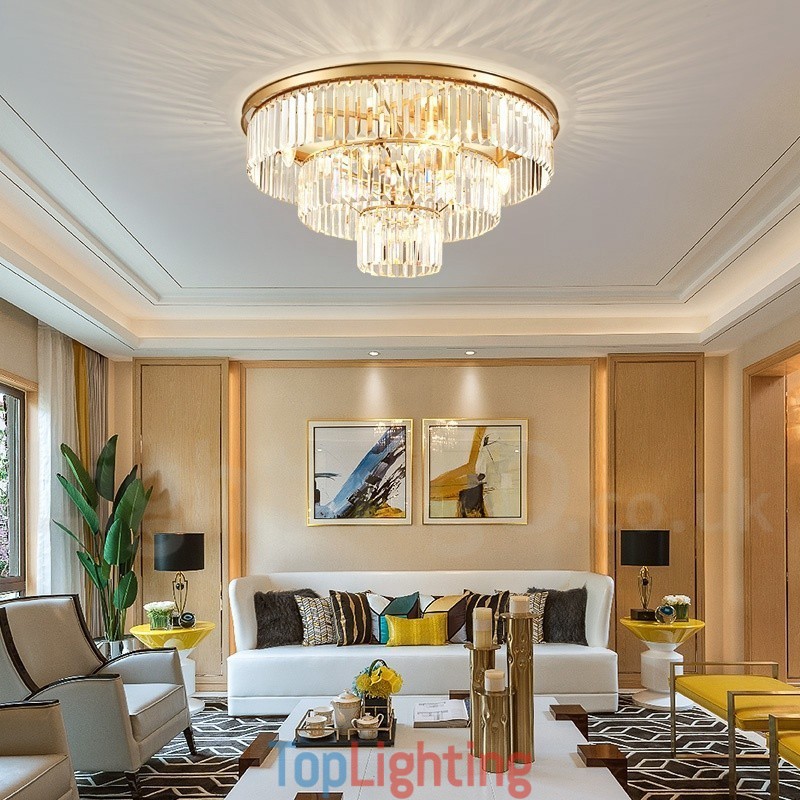 Postmodern Luxury Round K9 Crystal Flush Mount Ceiling Light Exhibition Hall