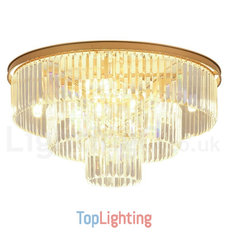 Postmodern Luxury Round K9 Crystal Flush Mount Ceiling Light Exhibition Hall
