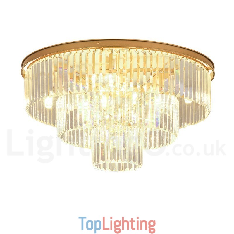 Postmodern Luxury Round K9 Crystal Flush Mount Ceiling Light Exhibition Hall