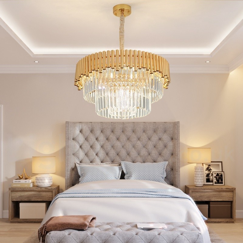 Postmodern Gold Luxury Round K9 Crystal Pendant Chandelier Lights Exhibition Hall