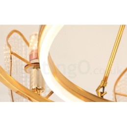 Gold Postmodern Luxury Round K9 Crystal Pendant Chandelier Light with Acrylic Shade Exhibition Hall