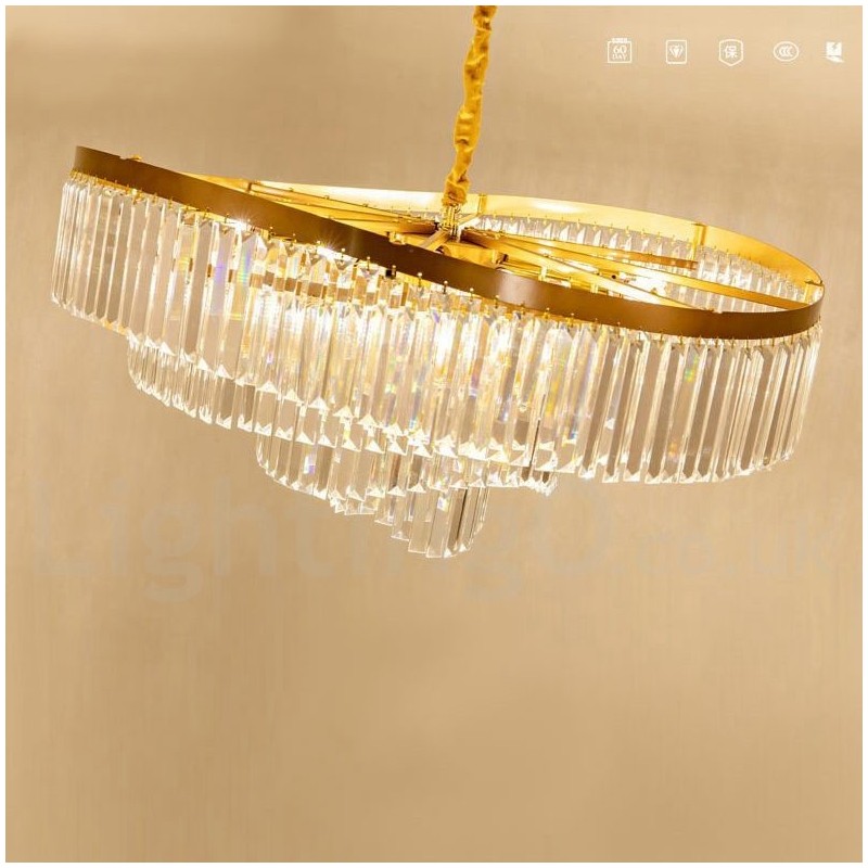 Gold Postmodern Luxury Round K9 Crystal Pendant Chandelier Exhibition Hall