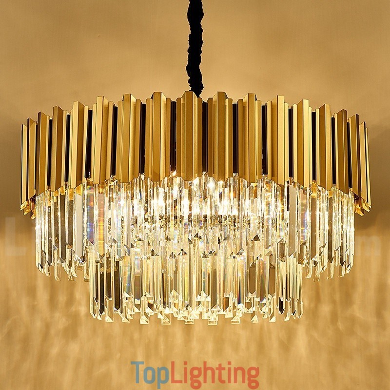 This Year Luxury Postmodern Gold Round K9 Crystal Pendant Chandelier Exhibition Hall
