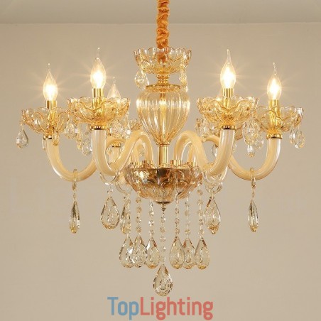 6 Light Champagne Colour Crystal Candle Chandelier 6 Light Champagne Colour Crystal Candle Chandelier