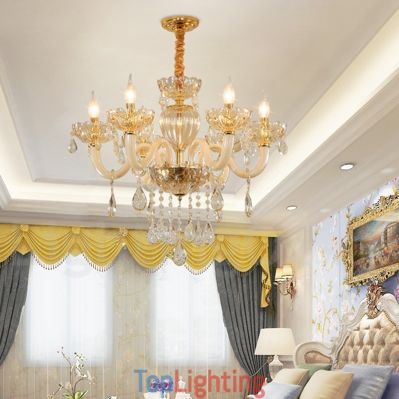 6 Light Champagne Colour Crystal Candle Chandelier