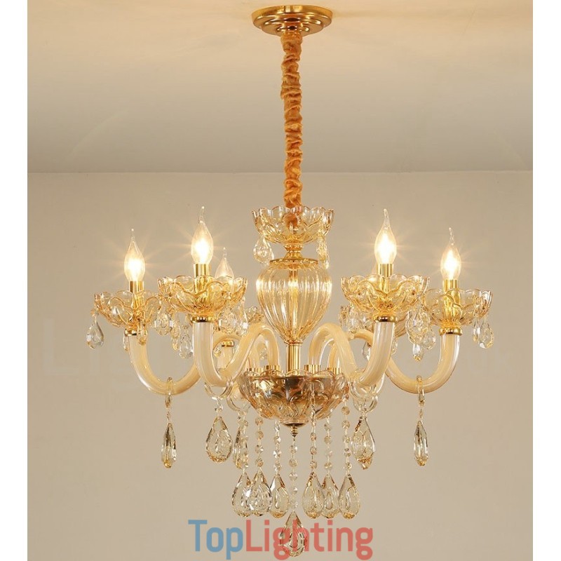 6 Light Champagne Colour Crystal Candle Chandelier