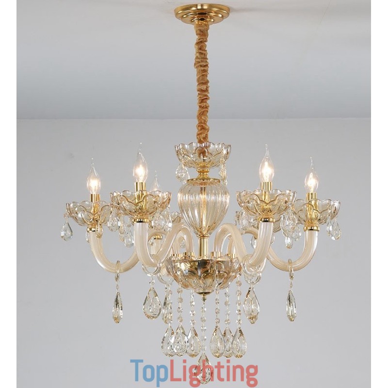6 Light Champagne Colour Crystal Candle Chandelier