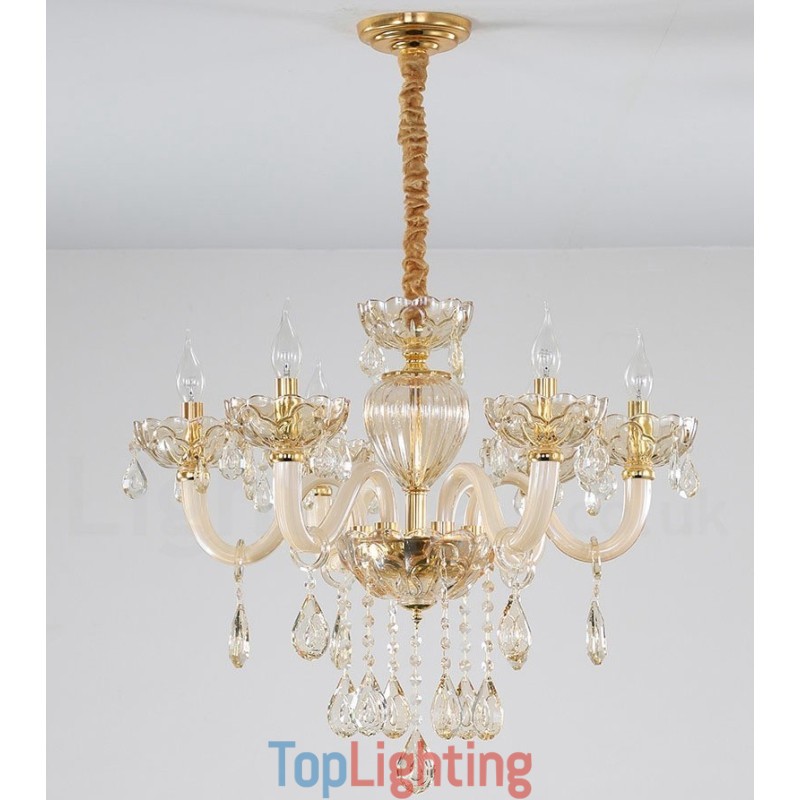 6 Light Champagne Colour Crystal Candle Chandelier