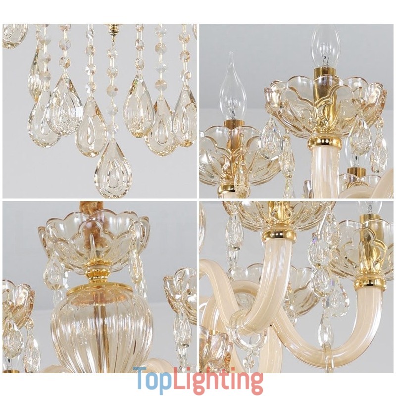 6 Light Champagne Colour Crystal Candle Chandelier
