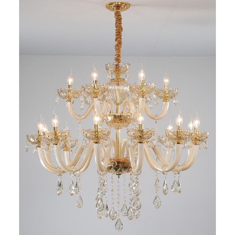 18 (12+6) Light Champagne Colour Elegant Crystal Candle Chandelier