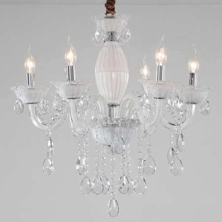 6 Light White Candle Chandelier with Crystal 6 Light White Candle Chandelier with Crystal