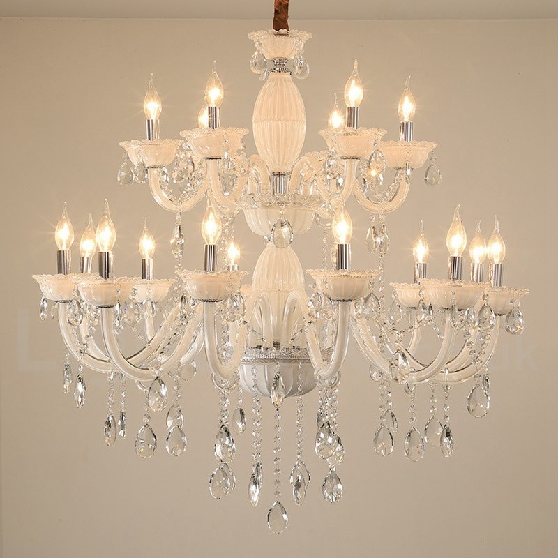18 (12+6) Light White Elegant Candle Chandelier with Crystal