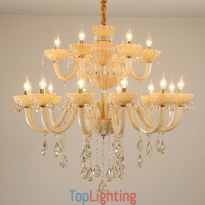 18 (12+6) Light Luxurious Champagne Crystal Candle Chandelier