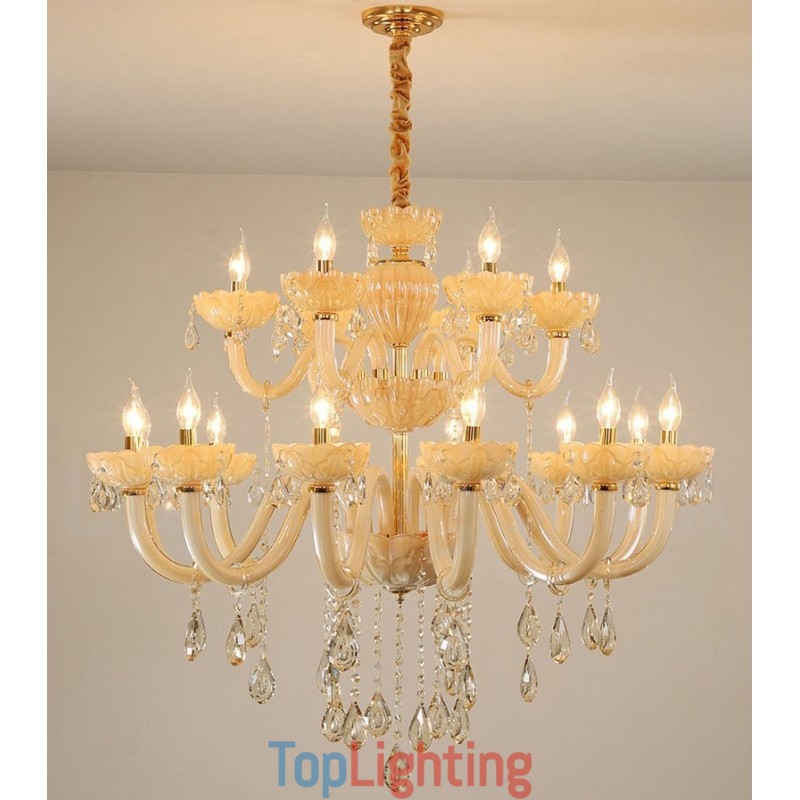 18 (12+6) Light Luxurious Champagne Crystal Candle Chandelier