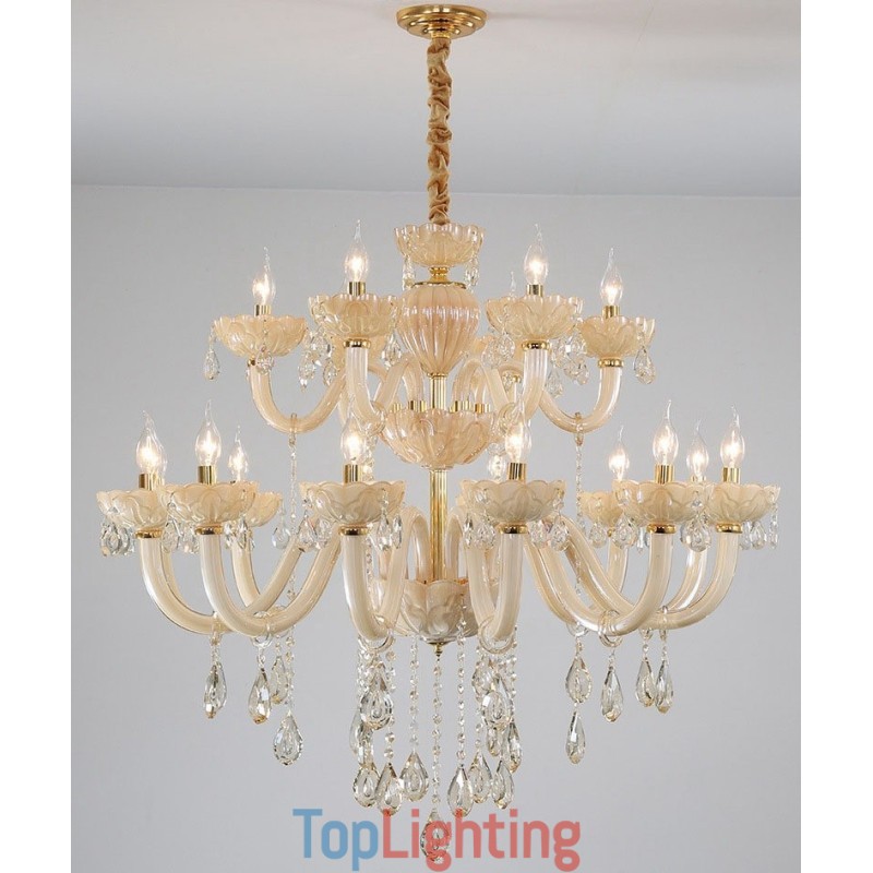 18 (12+6) Light Luxurious Champagne Crystal Candle Chandelier