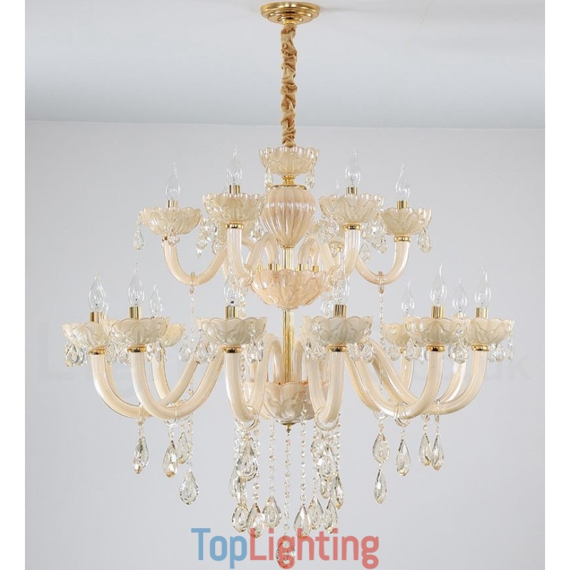 18 (12+6) Light Luxurious Champagne Crystal Candle Chandelier
