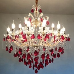 18 (12+6) Light Luxurious Red Crystal Candle Gold Chandelier