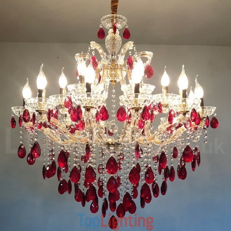 18 (12+6) Light Luxurious Red Crystal Candle Gold Chandelier 18 (12+6) Light Luxurious Red Crystal Candle Gold Chandelier