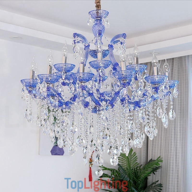 Multi Colours 18 (12+6) Light Luxurious Crystal Candle Chandelier with Clear Crystal