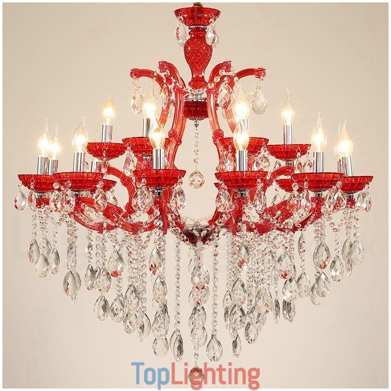Multi Colours 18 (12+6) Light Luxurious Crystal Candle Chandelier with Clear Crystal