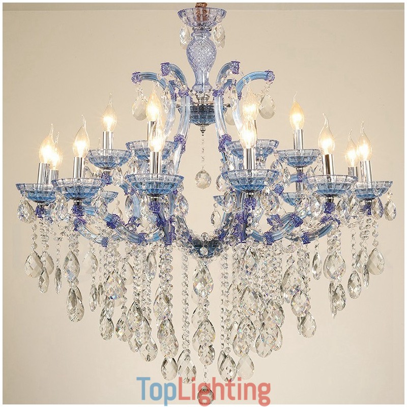 Multi Colours 18 (12+6) Light Luxurious Crystal Candle Chandelier with Clear Crystal