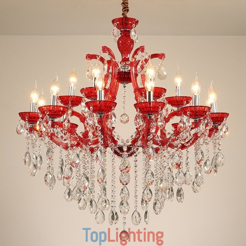 Multi Colours 18 (12+6) Light Luxurious Crystal Candle Chandelier with Clear Crystal