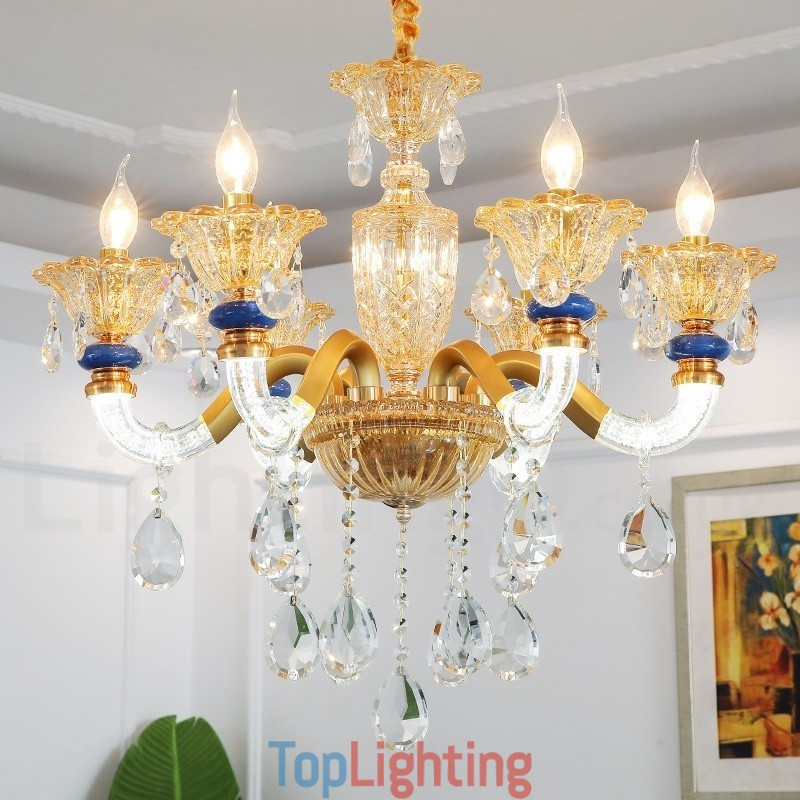 6 Light Modern Contemporary Champagne Candle Chandelier with Crystal