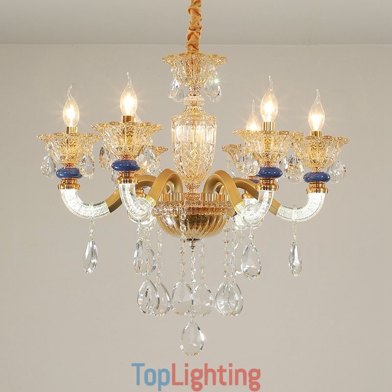 6 Light Modern Contemporary Champagne Candle Chandelier with Crystal
