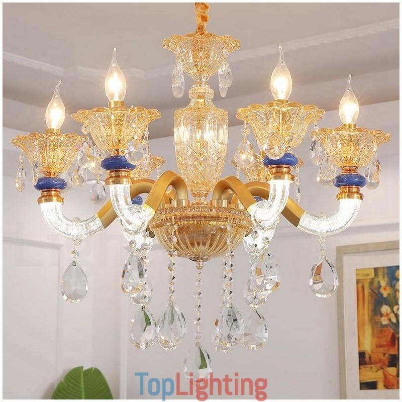 6 Light Modern Contemporary Champagne Candle Chandelier with Crystal