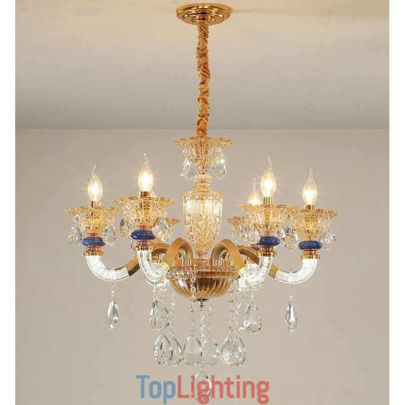 6 Light Modern Contemporary Champagne Candle Chandelier with Crystal