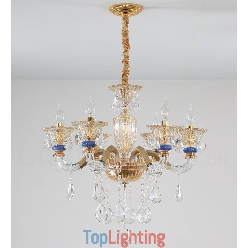 6 Light Modern Contemporary Champagne Candle Chandelier with Crystal