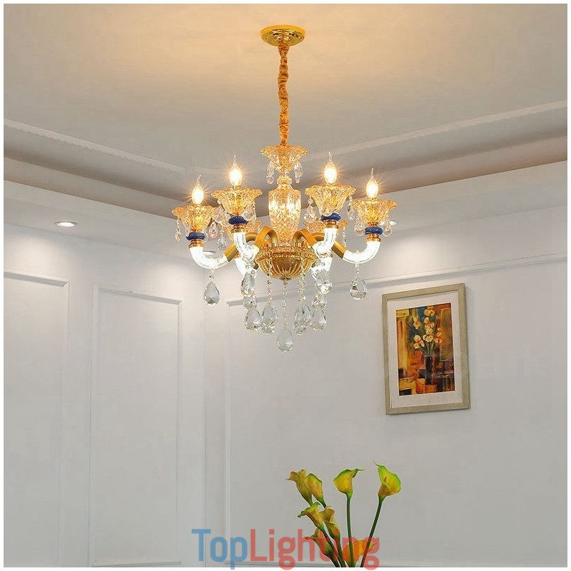 6 Light Modern Contemporary Champagne Candle Chandelier with Crystal