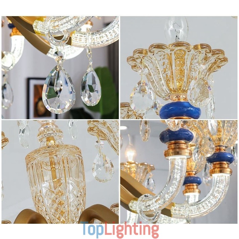 6 Light Modern Contemporary Champagne Candle Chandelier with Crystal