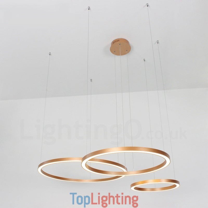 Wi Fi Smart Dimmable Gold Rose Gold Modern Contemporary 3 Rings Light Aluminum Alloy Pendant Light with Acrylic Shade