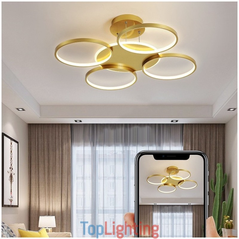 Gold Modern Contemporary Nordic Style Circle Ceiling Chandelier with Remote Control Also Can Be Used As Wall Light