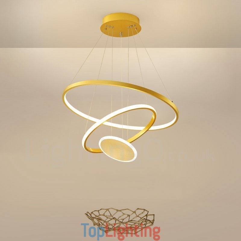 Three Circles Modern Design Three Rings Gold Pendant Light with Remote Control