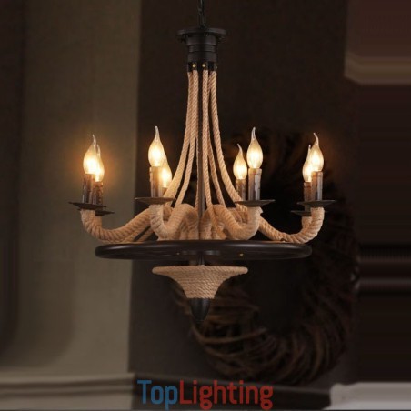 8 Light Candle Industrial Style Hemp Rope Pendant Chandelier Light 8 Light Candle Industrial Style Hemp Rope Pendant Chandelier Light