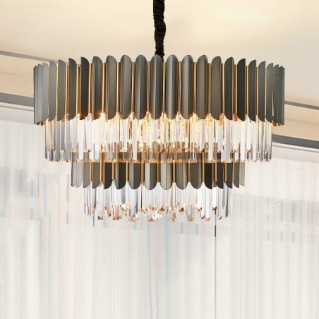 Two Tiers Luxury Postmodern Black and Gold Round K9 Crystal Pendant Chandelier Two Tiers Luxury Postmodern Black and Gold Round K9 Crystal Pendant Chandelier