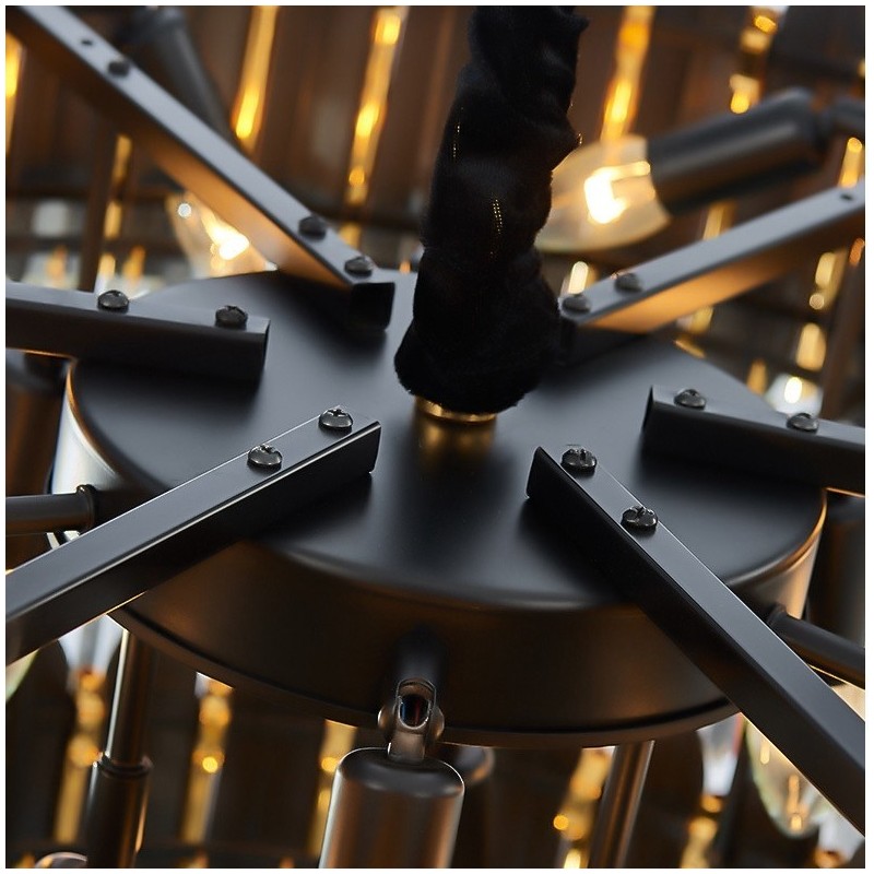 Two Tiers Luxury Postmodern Black and Gold Round K9 Crystal Pendant Chandelier