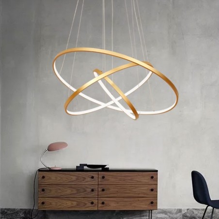Dimmable Pendant Light with Remote Control Gold Modern Design Three Rings Dimmable Pendant Light with Remote Control Gold Modern Design Three Rings