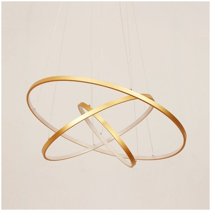 Dimmable Pendant Light with Remote Control Gold Modern Design Three Rings