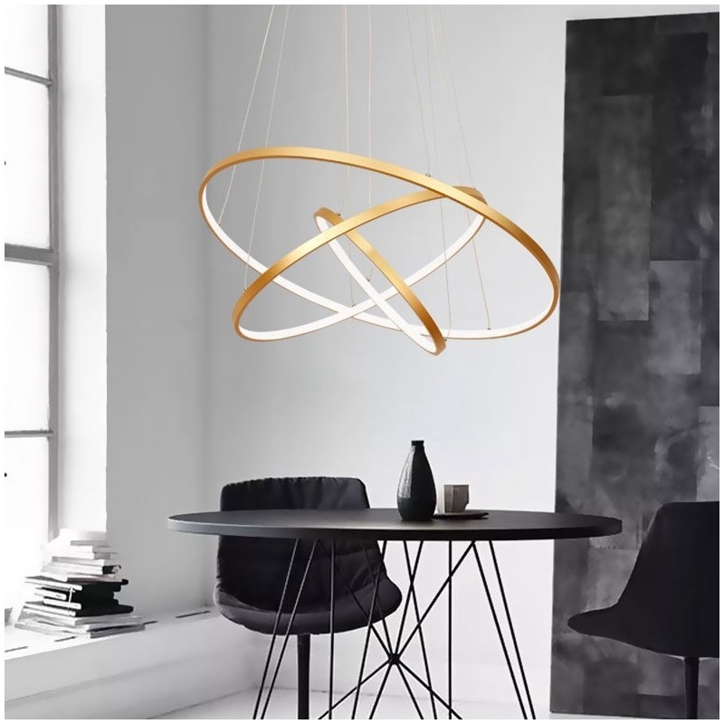 Dimmable Pendant Light with Remote Control Gold Modern Design Three Rings
