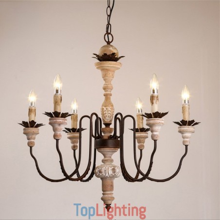 Country Vintage Wooden 6 Light Chandelier Light Country Vintage Wooden 6 Light Chandelier Light