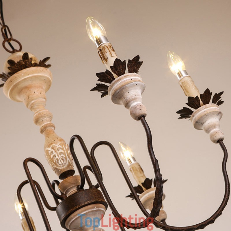 Country Vintage Wooden 6 Light Chandelier Light