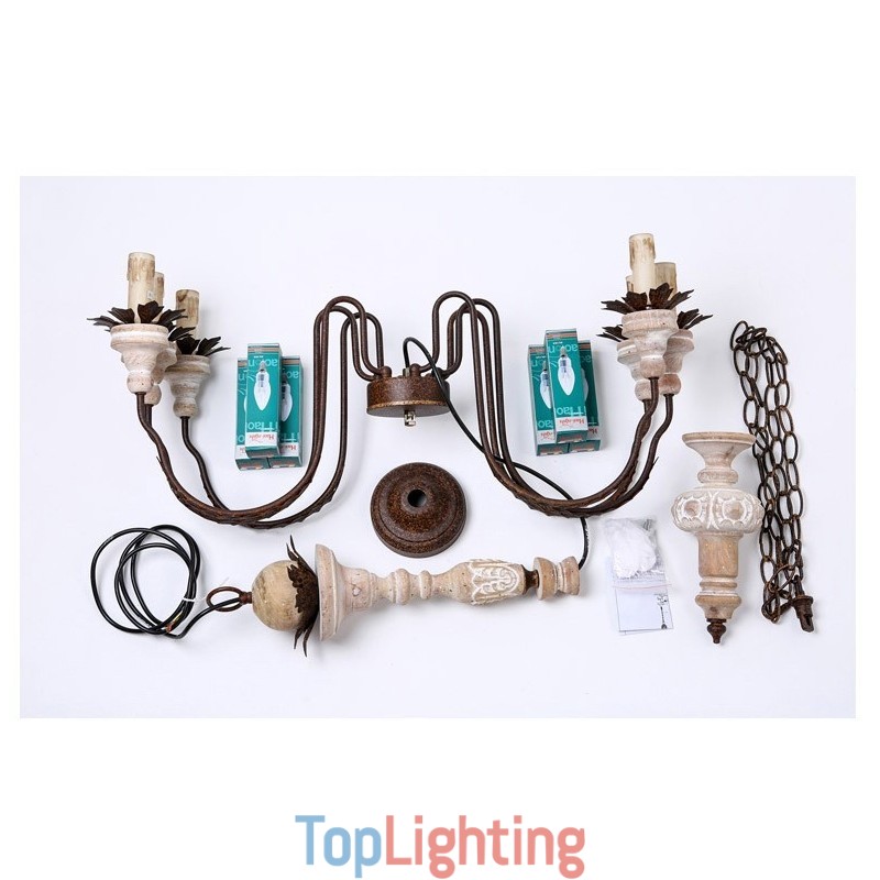 Country Vintage Wooden 6 Light Chandelier Light